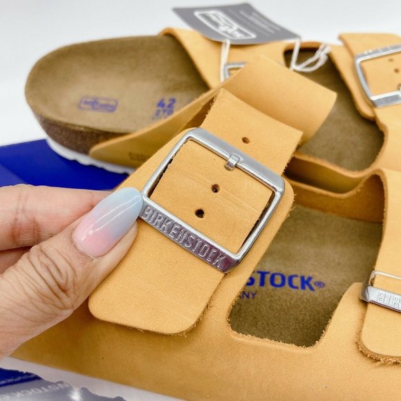 Worn -Birkenstock AZ Soft Footbed Apricot Leather 42 W 11-11.5/M US 9-9.5. - Picture 3 of 9